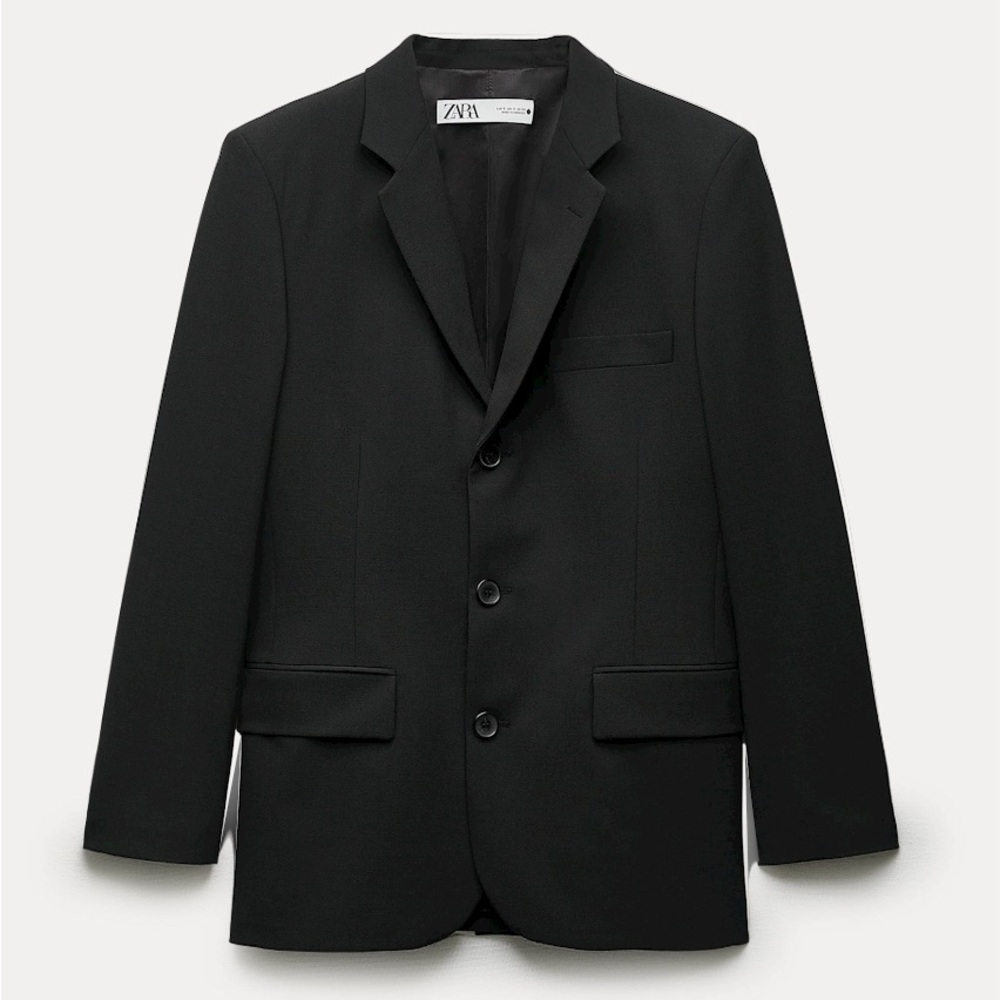 ZARA black straight wool blend blazer size small